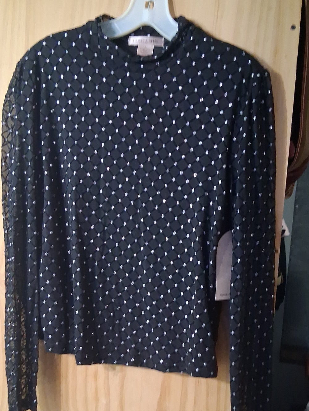Lush Black Sheer Rhinestone Grid Long-Sleeve Top